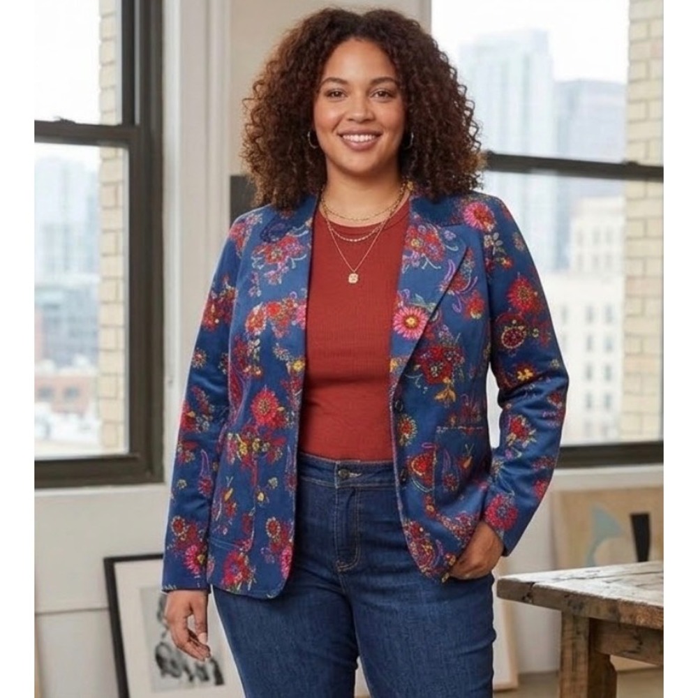 ModCloth Blazer Floral Corduroy Stretch Boho 70's Retro Cottage Jacket Sz 3X NWT
